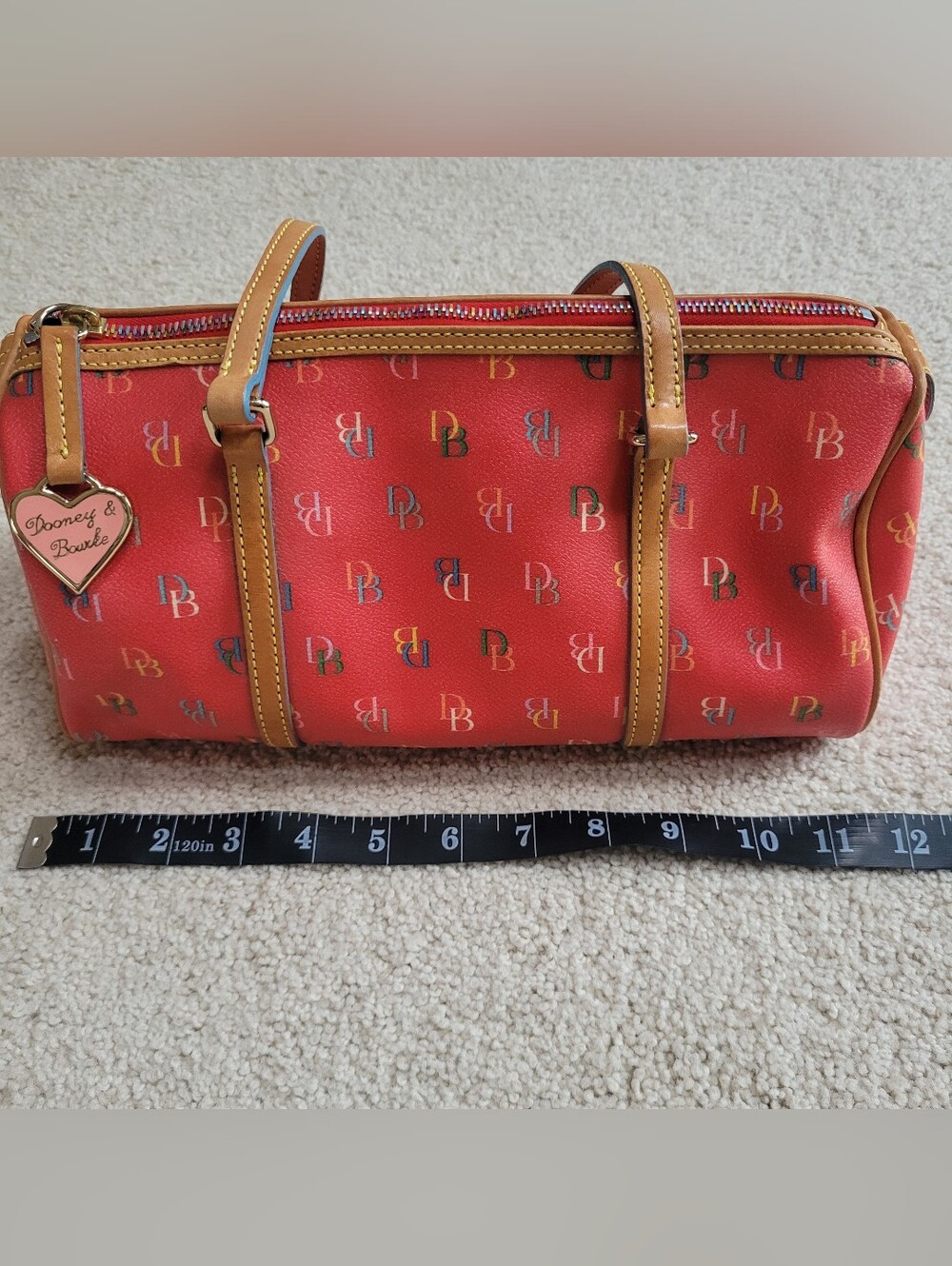 *Rare* Y2K Dooney & Bourke Barrel Shoulder Bag Rainbow Monogram Vachetta Leather - Picture 9 of 11
